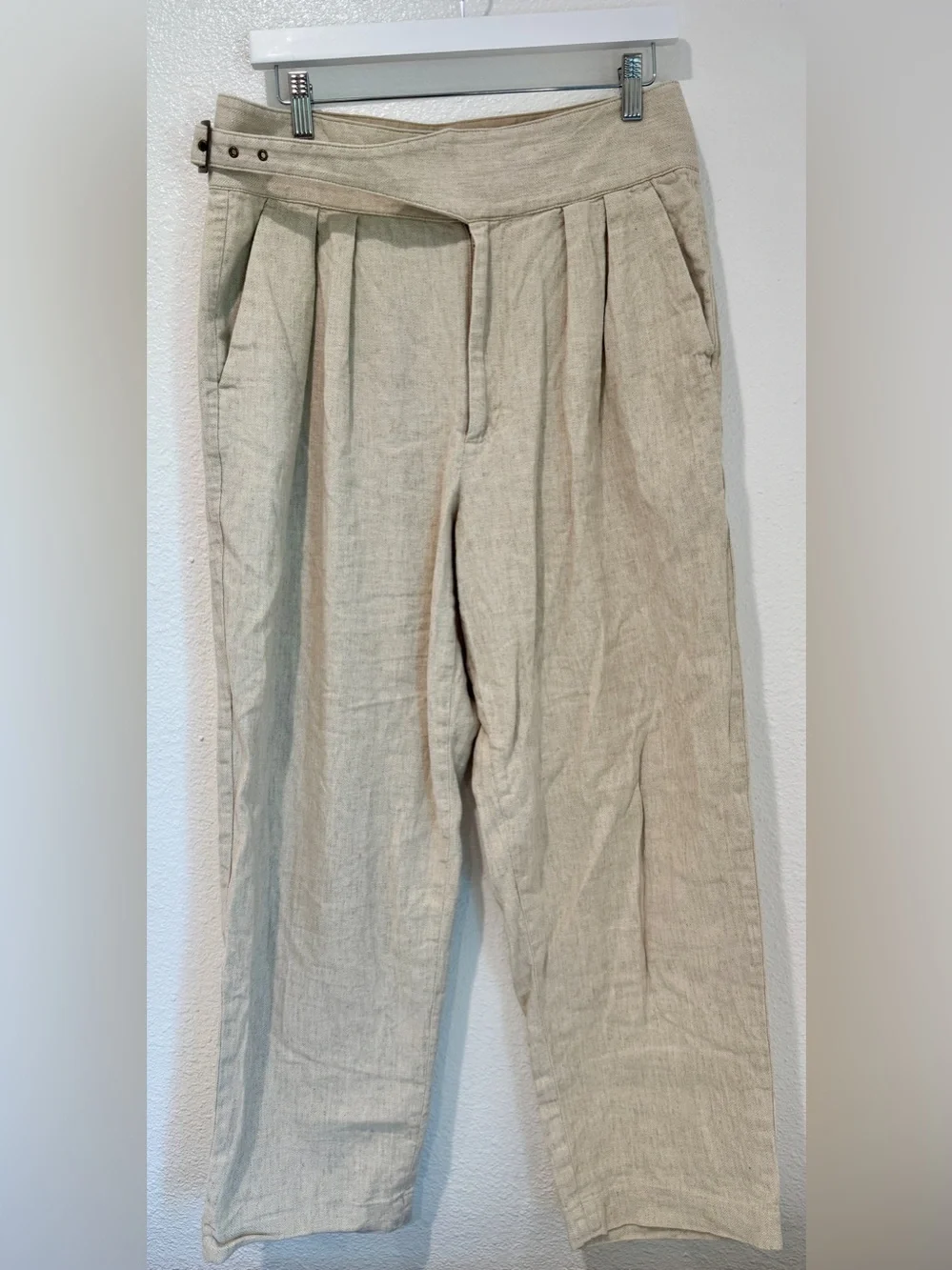 Banana Republic Linen Cotton Herringbone Pleated Gurkha Side Buckle Pants 10
